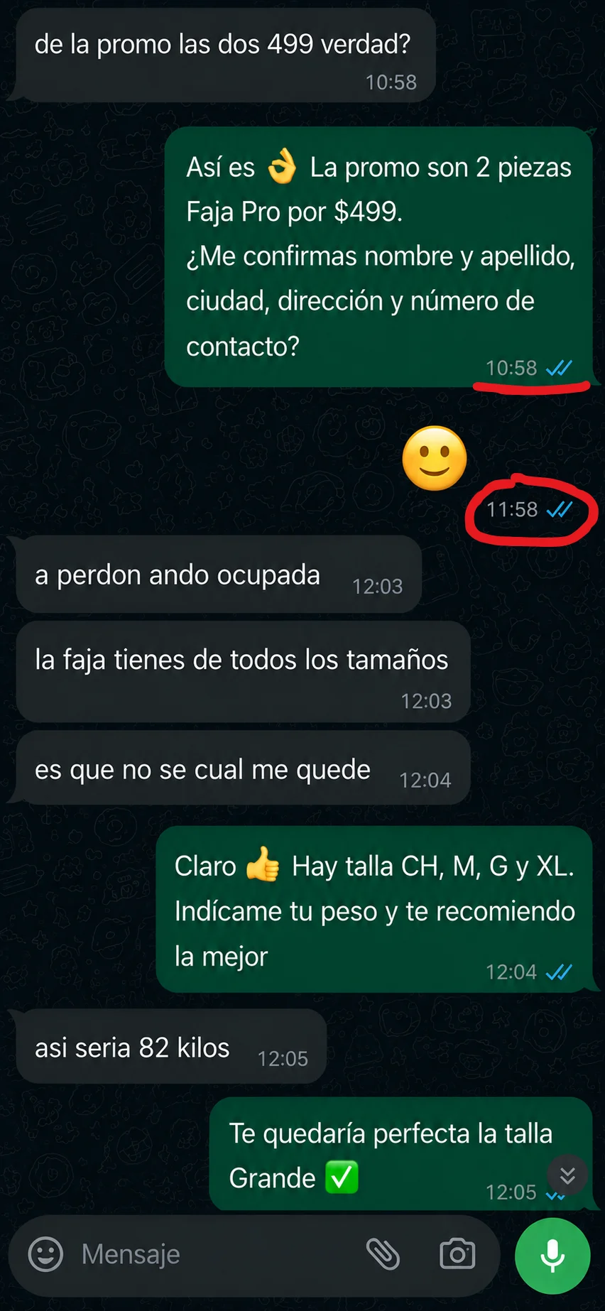 Conversación recuperada después de aplicar un mensaje de seguimiento