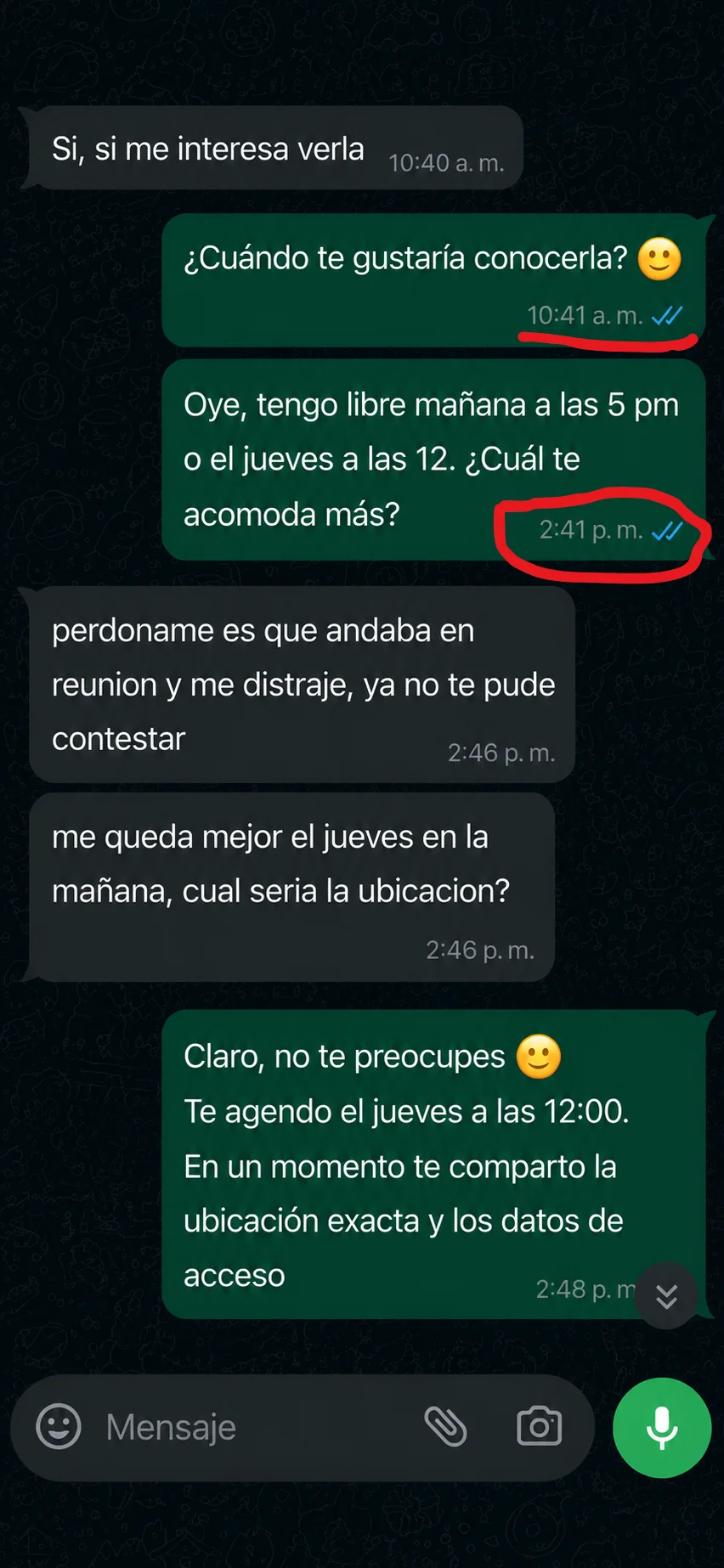 Conversación agendada tras aplicar el protocolo de seguimiento